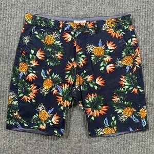 Denim & Flower Ricky Singh Mens Shorts Size 34 Navy Pineapple Tropical Print
